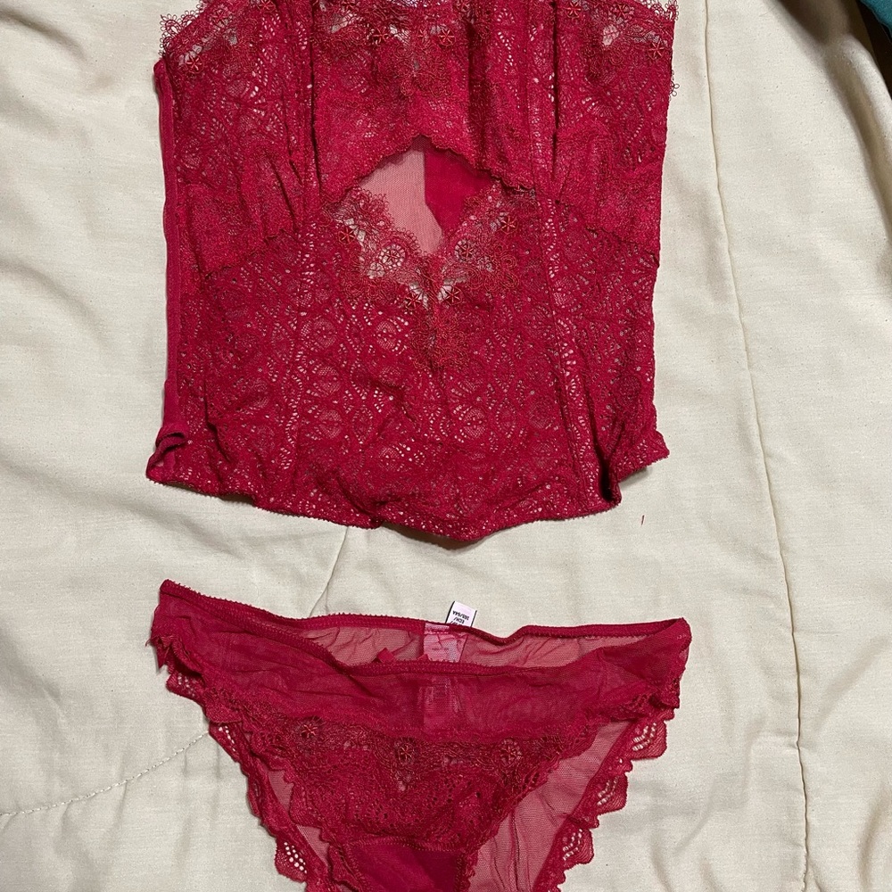 Victoria's Secret Red Lace Camisole and Panty Set